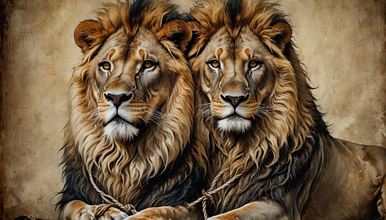 Lion and Girl in Sunlit Savannah: Surreal Realism