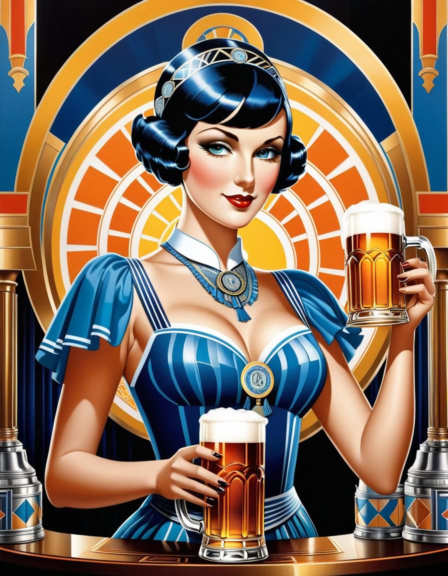 Oktoberfest Barmaid in Art Deco Style