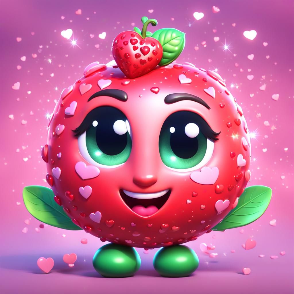 Cute Berry with Sparkling Eyes in 3D Style