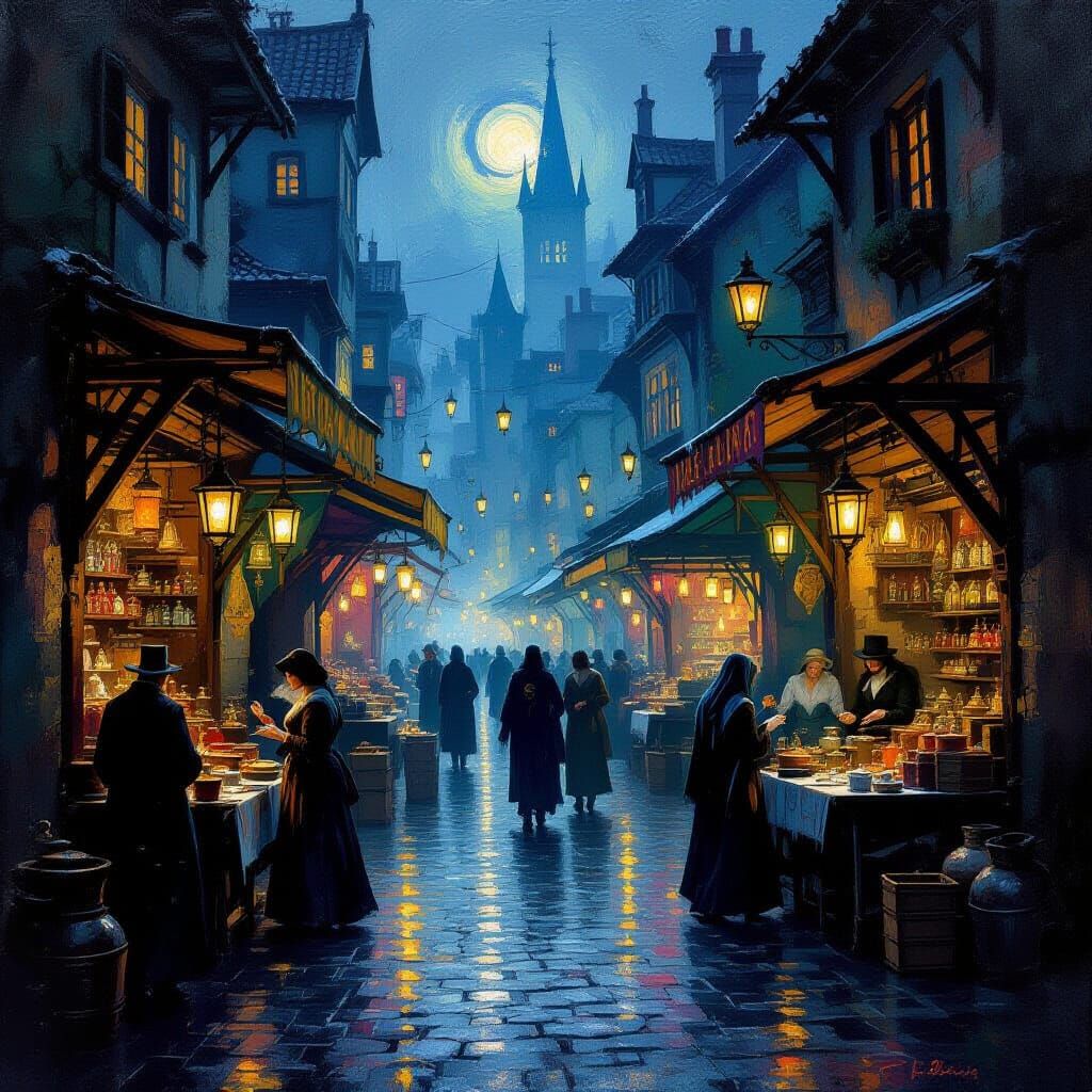 Impressionistic Fantasy Marketplace Under Gaslight