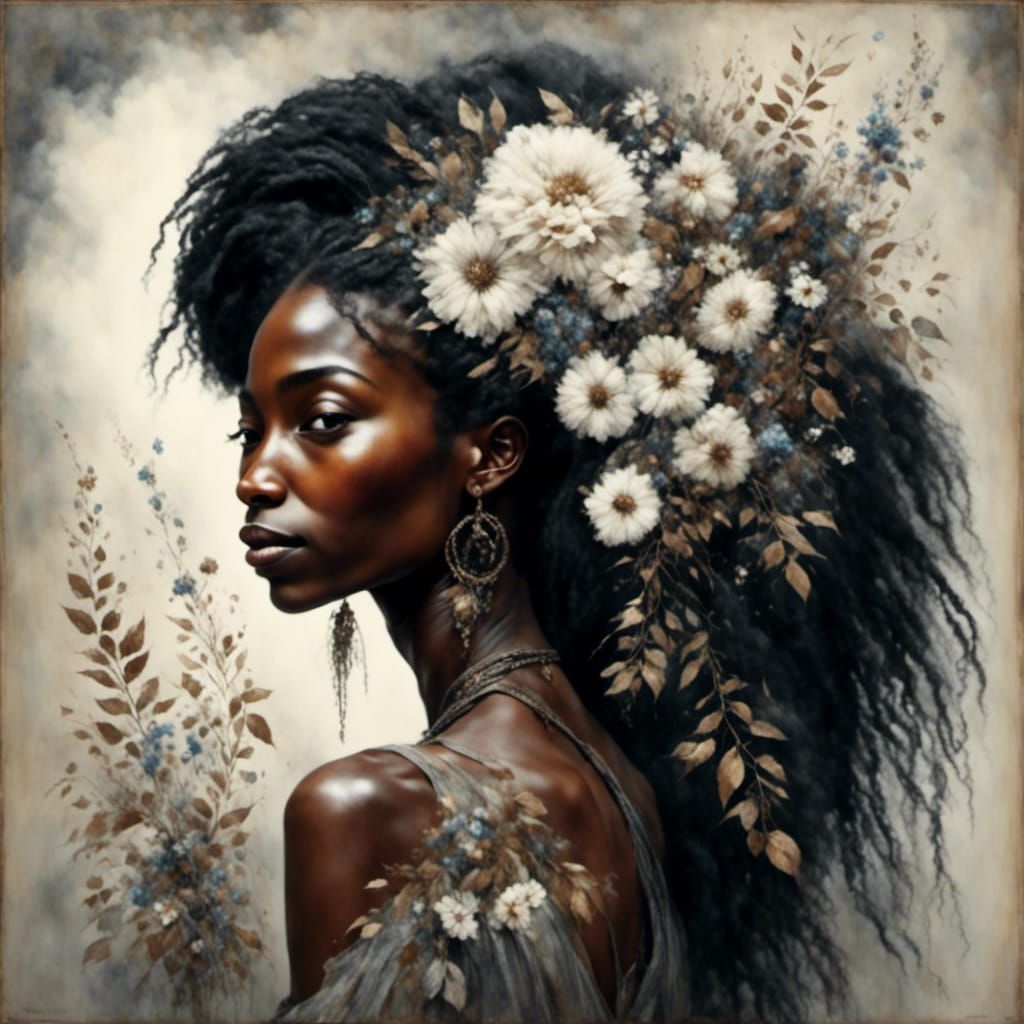 Black Woman with Floral Adornments