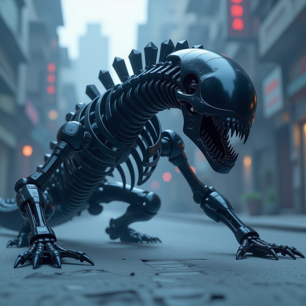 Futuristic Mecha Skeletal Dragon with Crystal Ribs