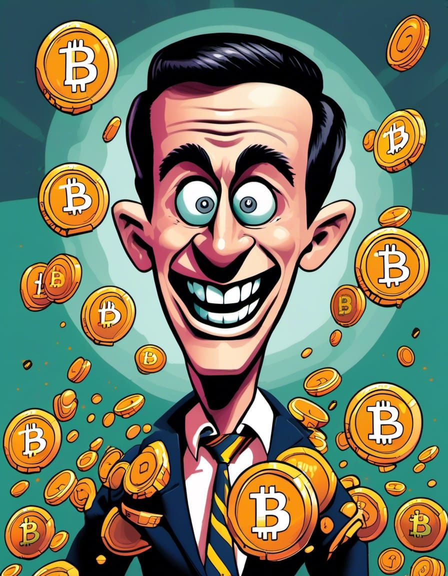 Satirical NFT Collector Caricature in Comic Style