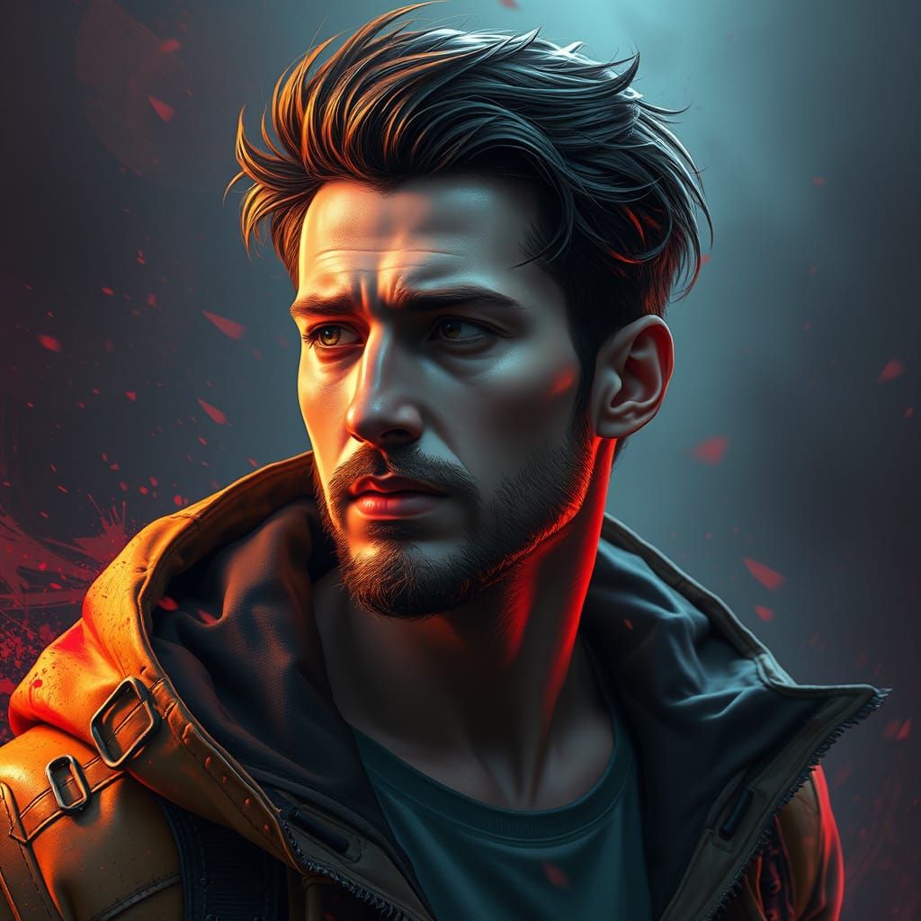 Vibrant Concept Art Portrait in Triadic Colors