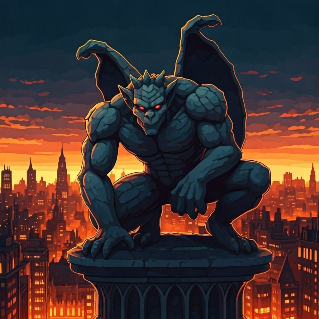 Gothic Goliath Gargoyle Soars Above Cityscape