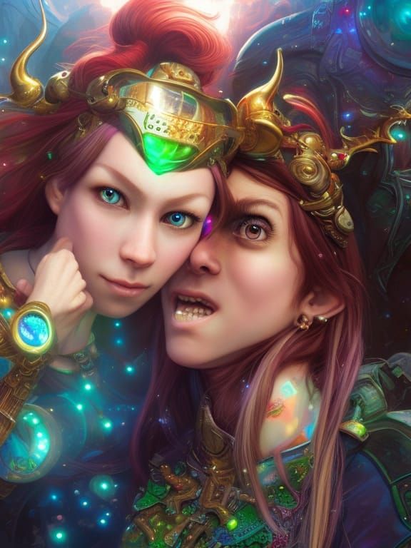 Rainbow Selfie with Elf Friend, Detailed Photorealistic Imag...