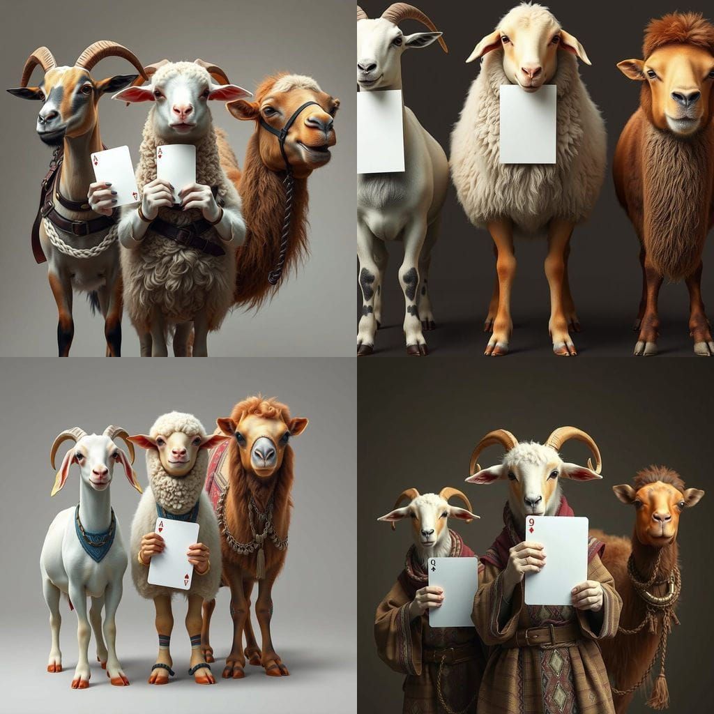 Realistic Goat, Sheep, and Camel Holding Sign