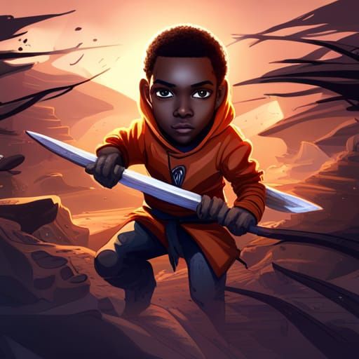Ninja in Orange Hoodie with Katana: Detailed Matte Painting