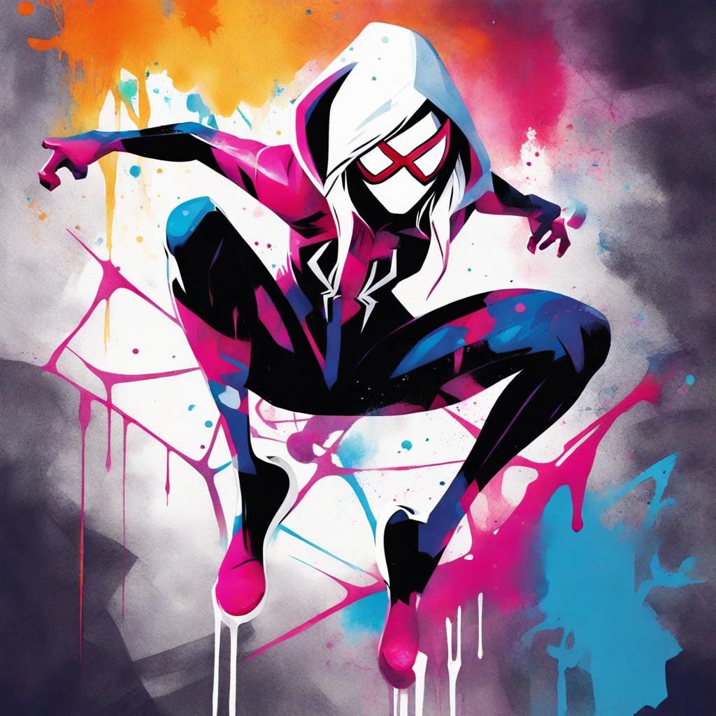 Abstract Watercolor of Spider-Gwen Graffiti Art