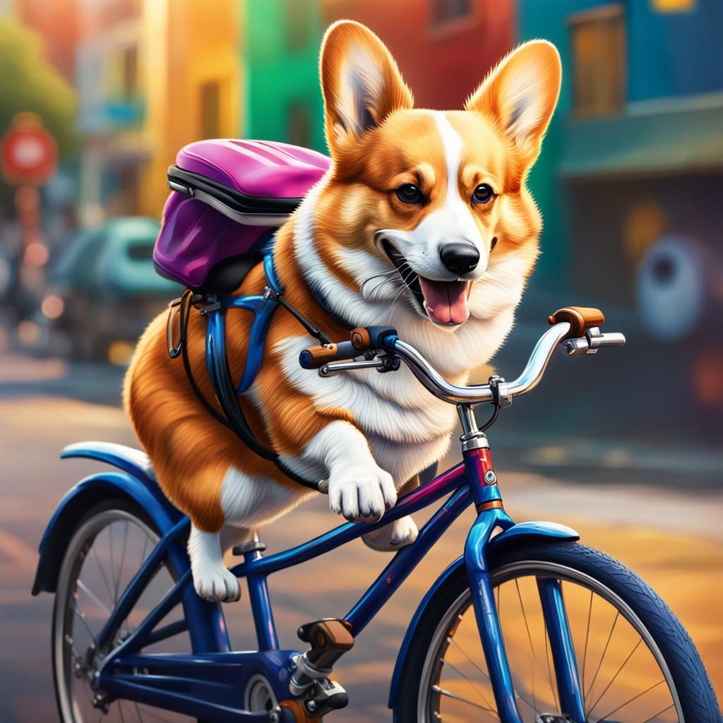 Corgi riding a bike