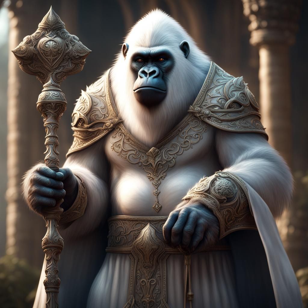 Feminine Gorilla Cleric with Mace: Fantasy Art