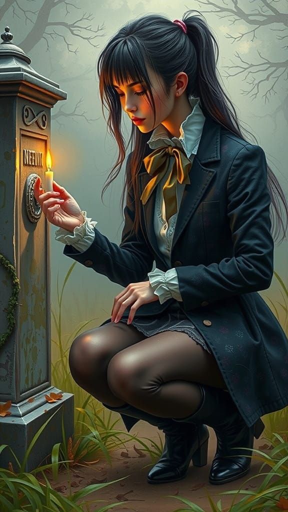 Mysterious Woman Lost in Candlelight, Haunted Forest