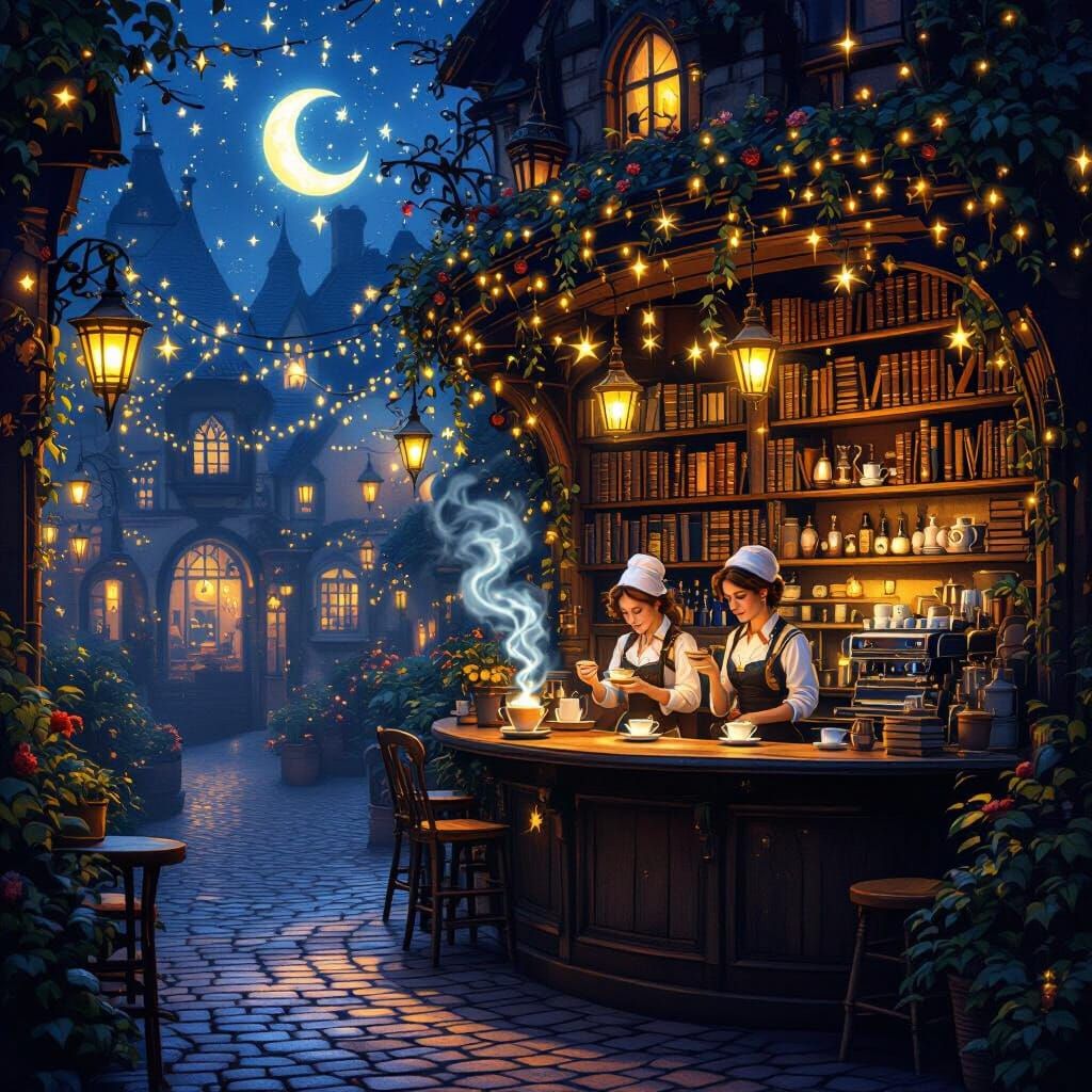 Enchanted Cafe Aglow Under Fairy Lights