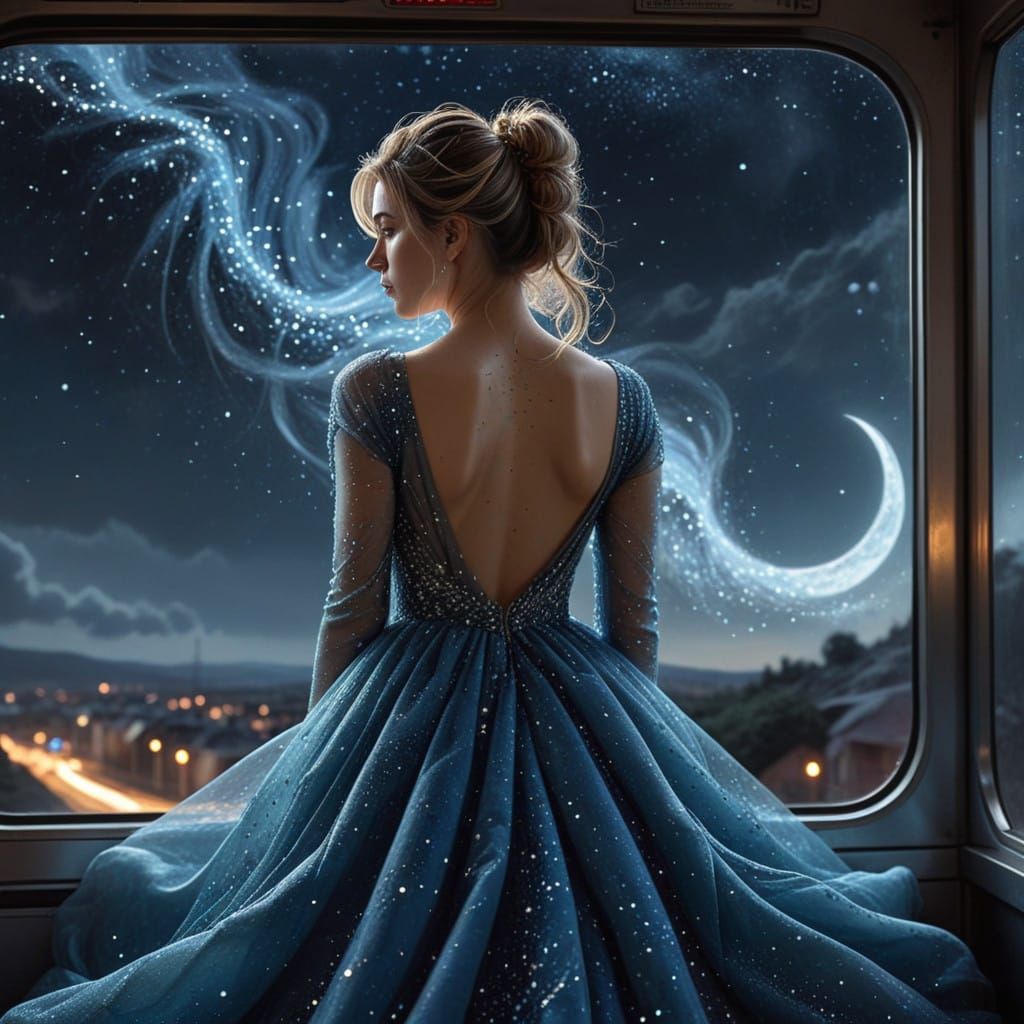 Dreamy Celestial Goddess in Starry Blue Gown
