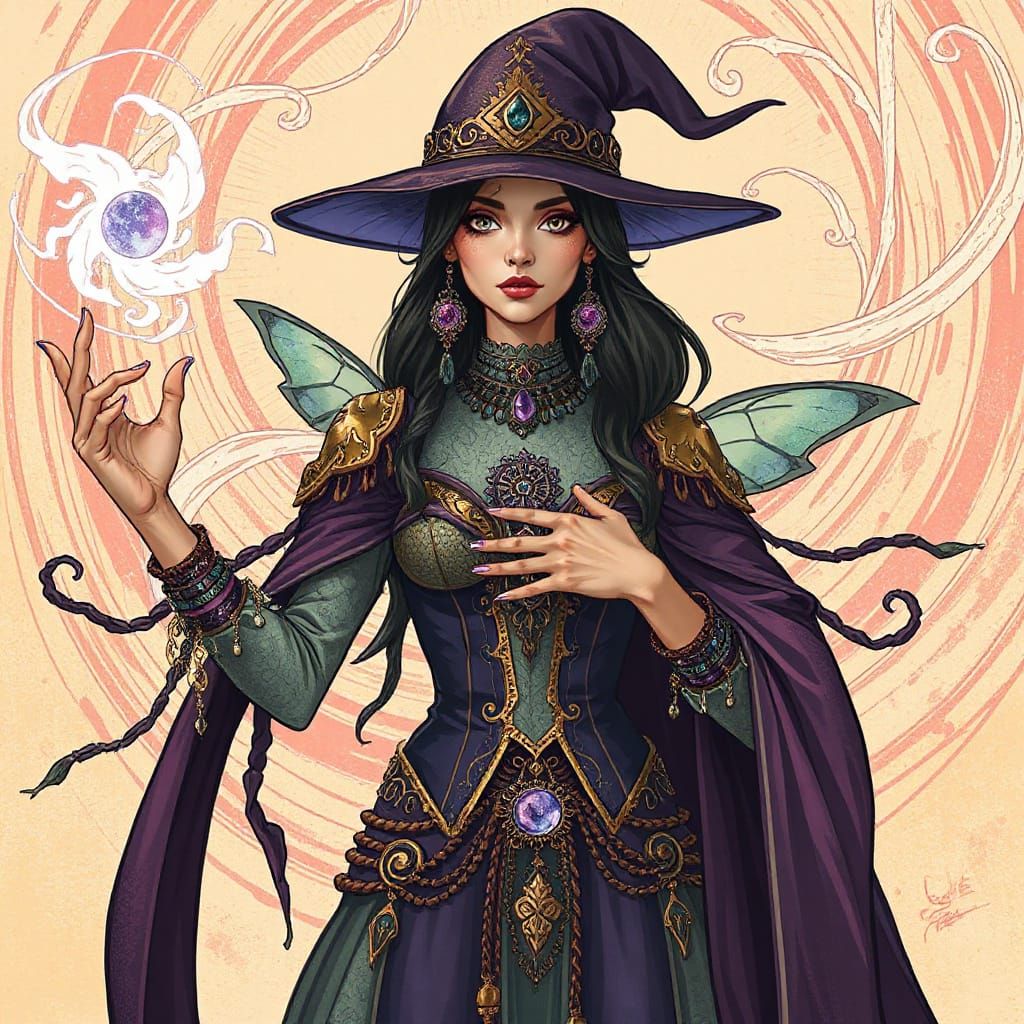 Captivating Sorceress in Mystical Aura, Comic Art