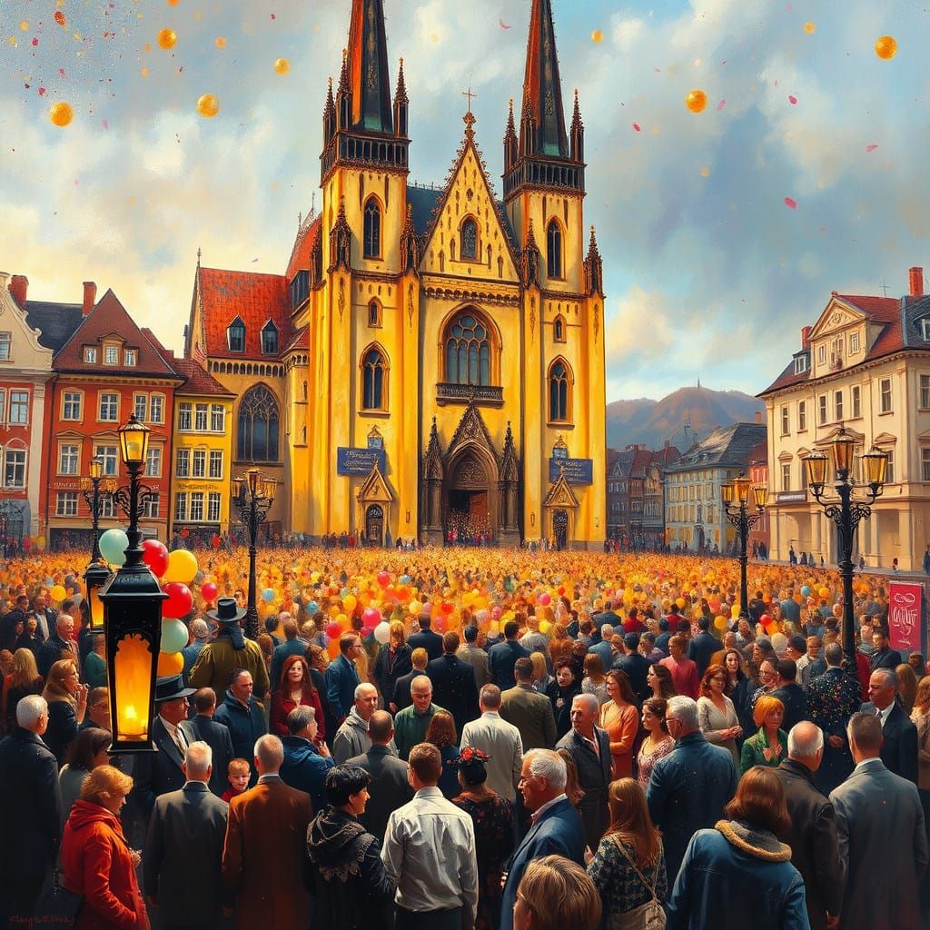 Romantic New Year's Scene in Prague's Gothic Quarter