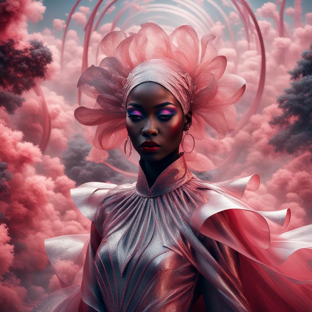 Dreamlike Portrait of Woman in Rose Hues