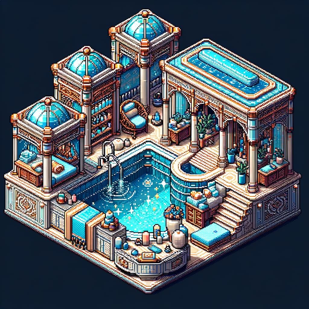 Luxurious Spa in Detailed Pixel Art