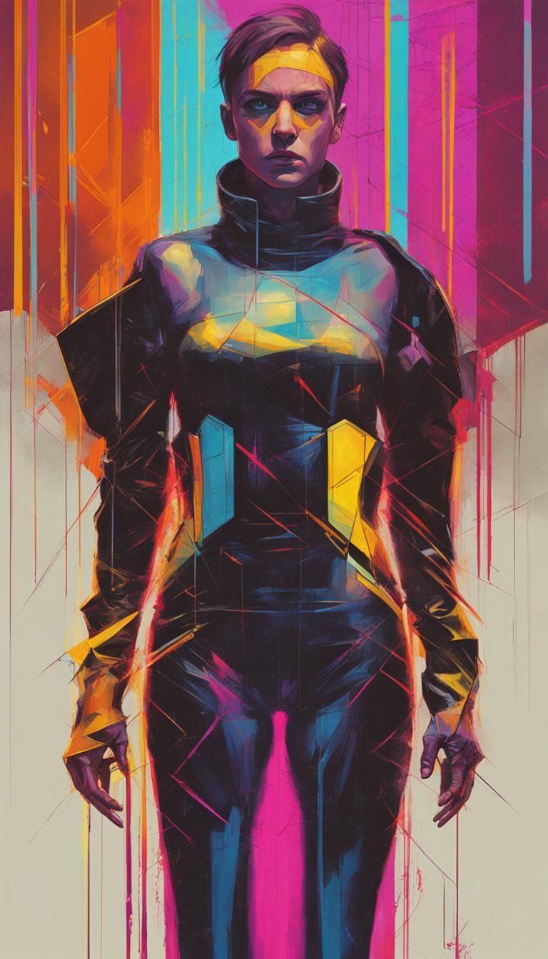 Sinister Figure in Cyberpunk Geometric Style