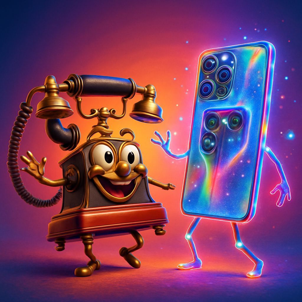 Antique Telephone Dances with Holographic Phone