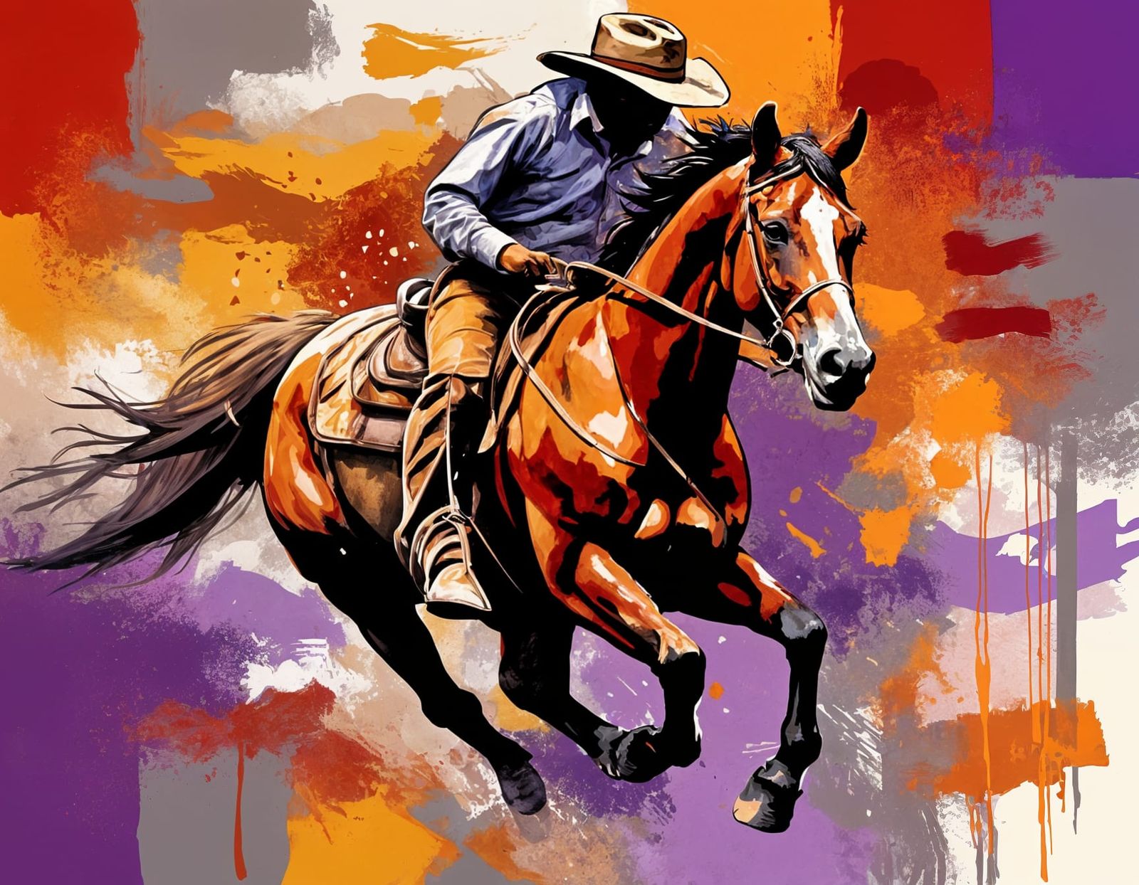 Wild Bronco Horse in Rodeo Arena as Impasto Painting