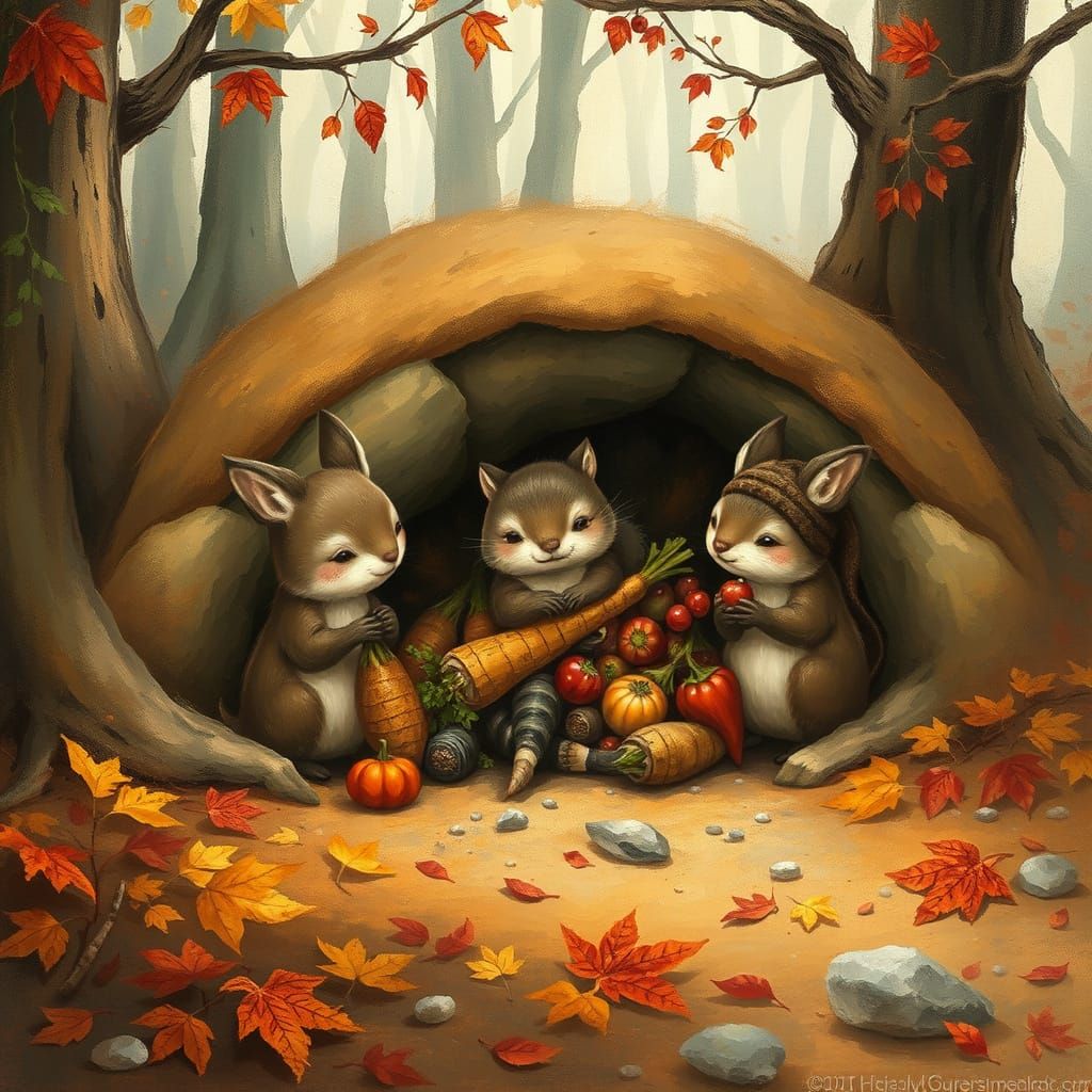Woodland Creatures Prepare For Winter In Autumn Forest