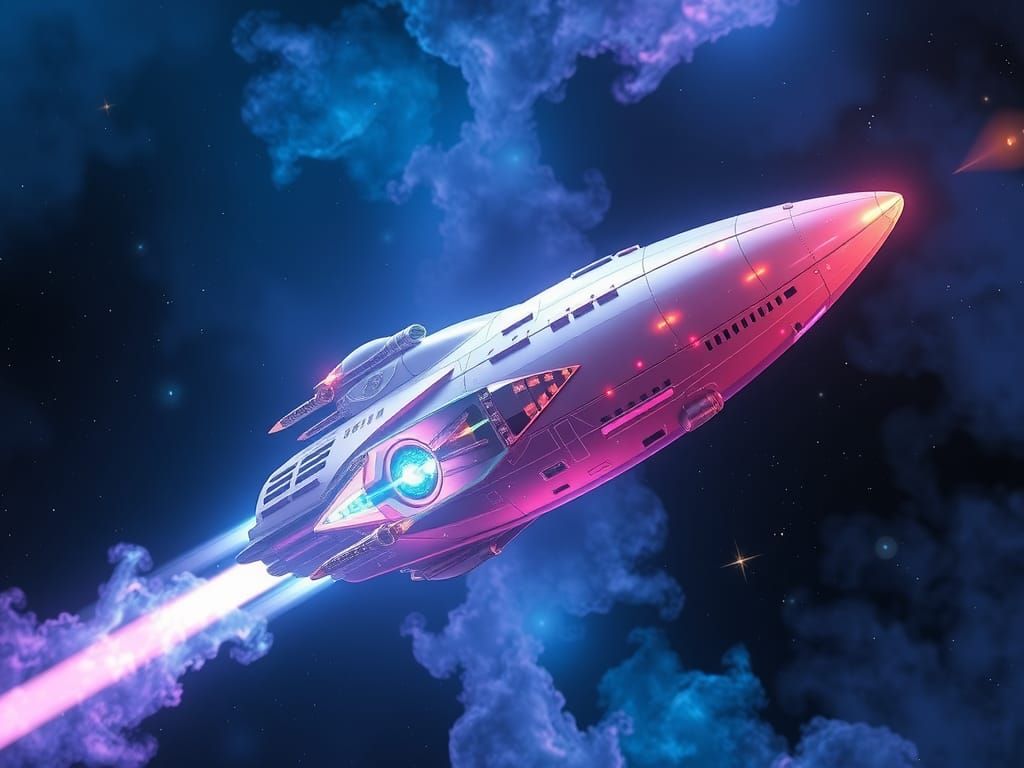 Opalescent Starship Sails Through Deep Space