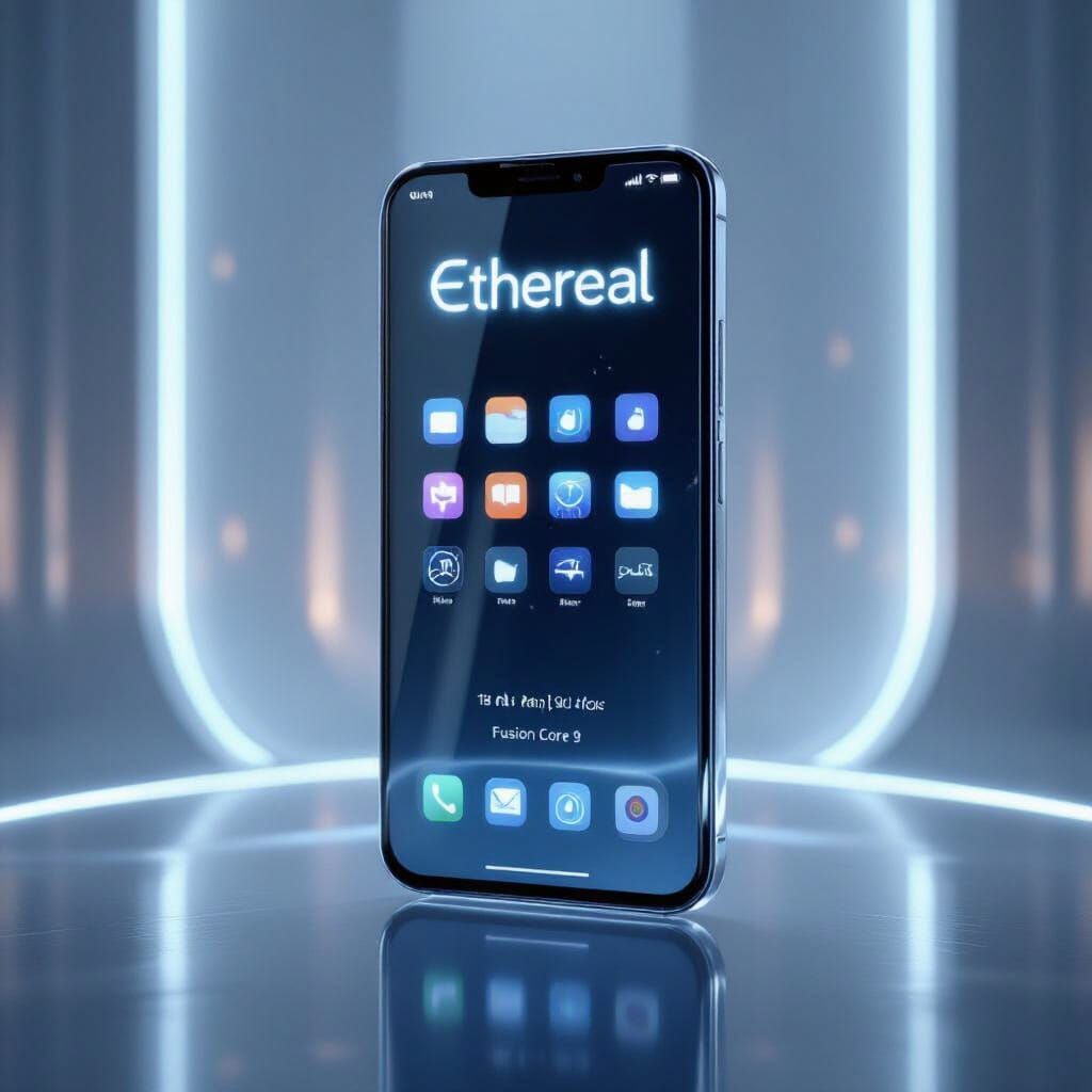 Transparent Ethereal Smartphone with Glowing Apps