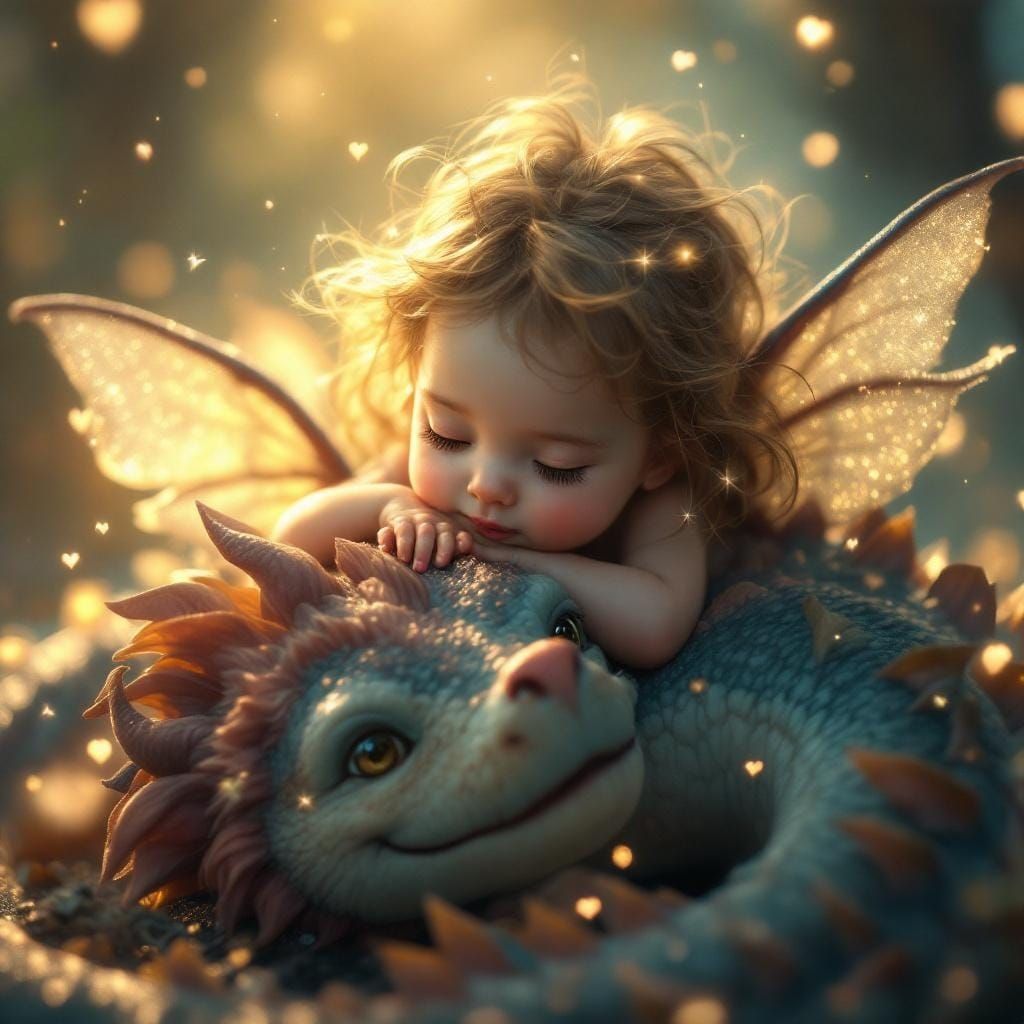 Fantasy Child and Dragon with Glowing Aura