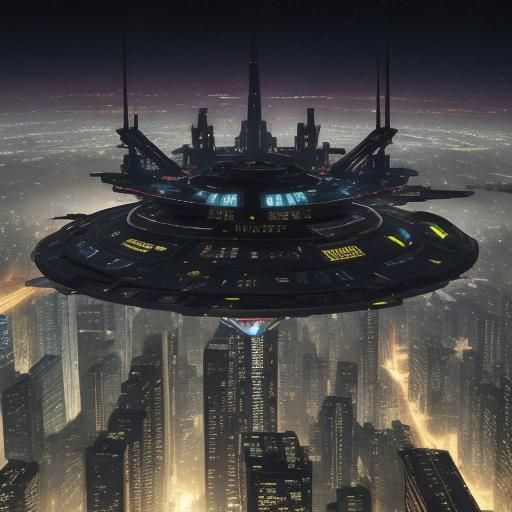 Cyberpunk Cityscape with UFO, Dragons, and Pokemon