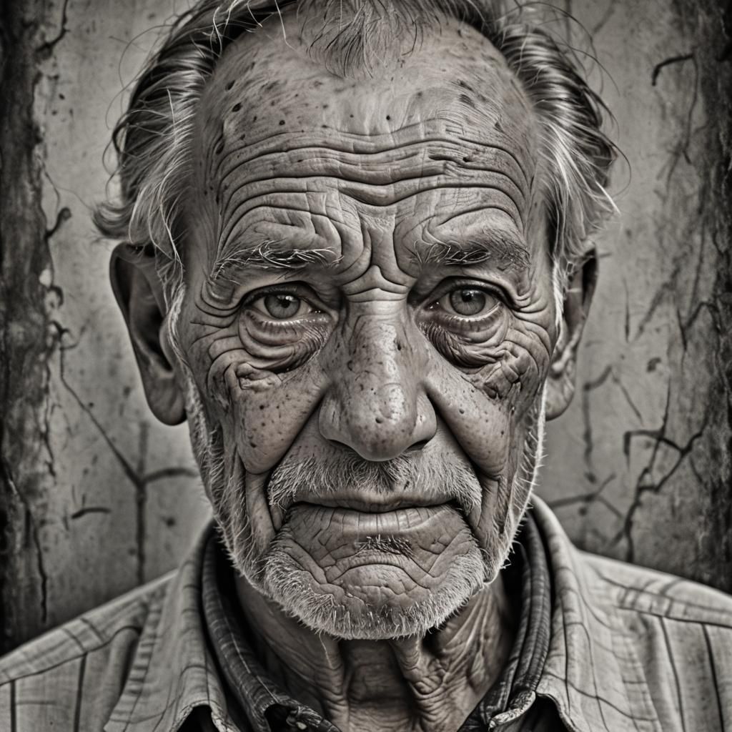 Realistic Black and White Portrait of an Elderly Man