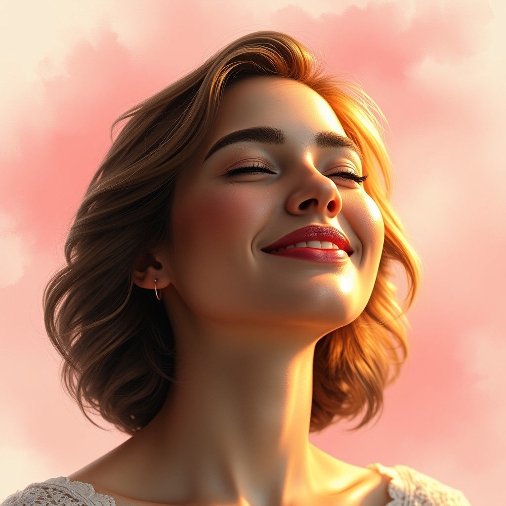 Smiling Woman Portrait in Golden Light, Digital Art