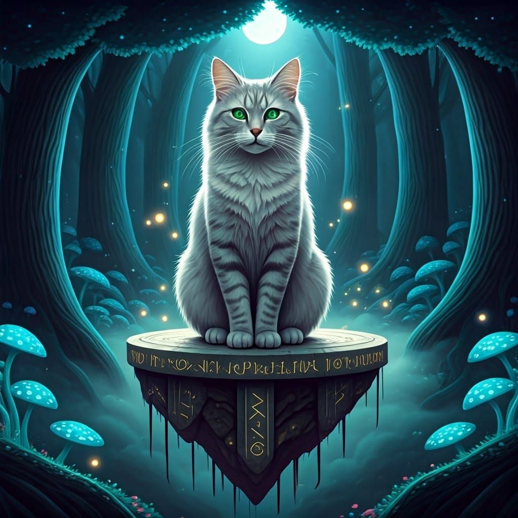 Majestic Cat in Enchanted Forest