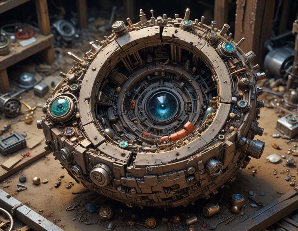 cursed artifact, Chaotic and dangerous, Urban excavation, Hyperrealism, held, jewelry, mechanical, Studio Ghibli, Abstra...