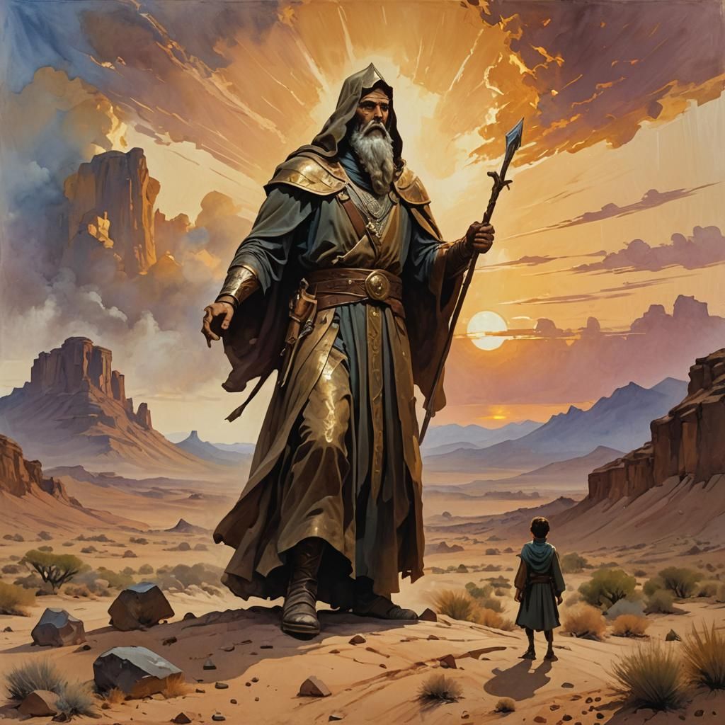 David and Goliath: Epic Biblical Scene as Gouache Painting