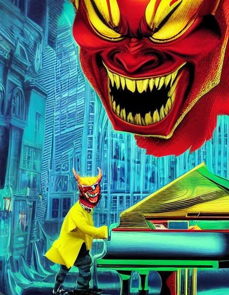 Jerry Lewis as Devil Rocking Grand Piano in Pixar Style