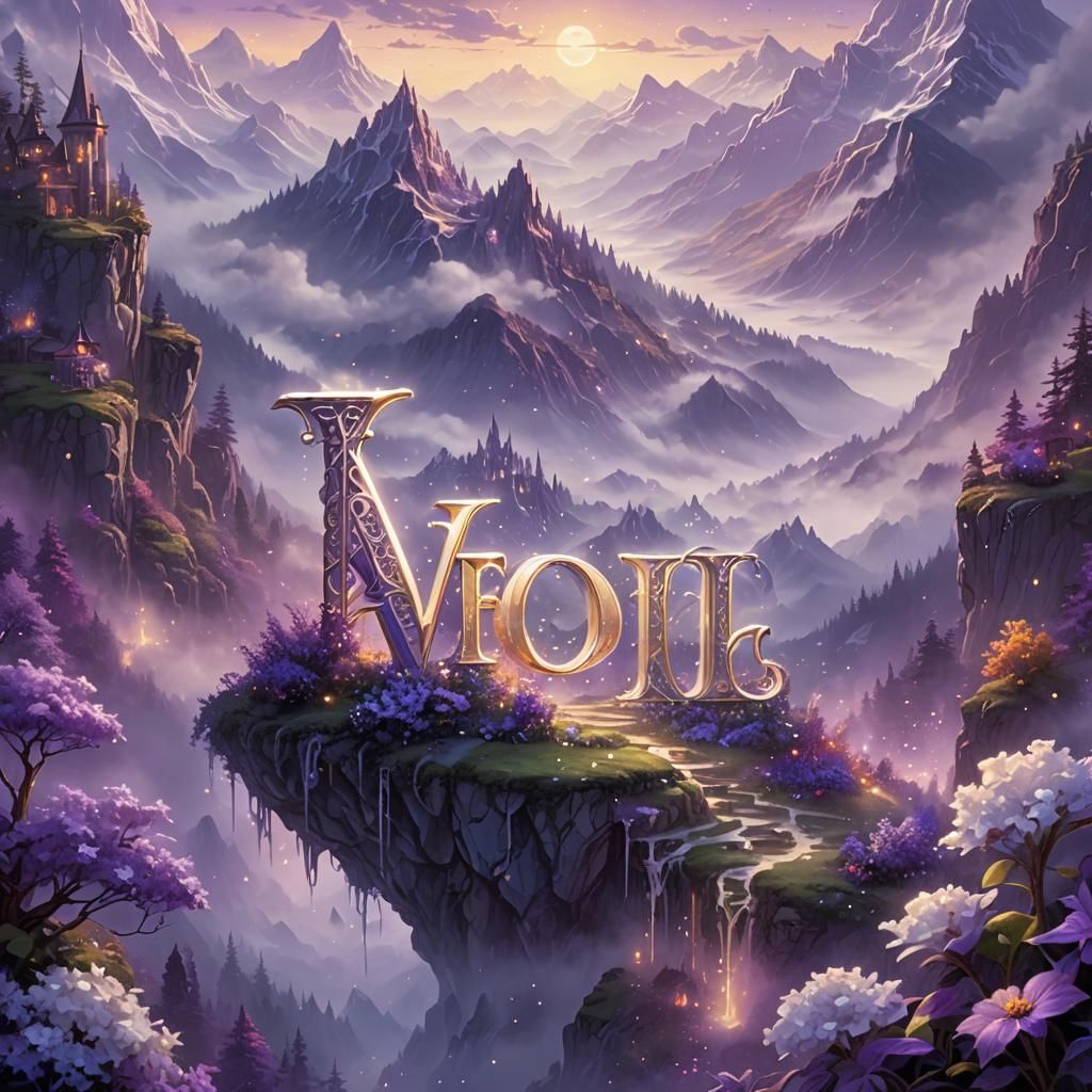 Glowing Purple and White Letters in Ethereal Fantasy Art