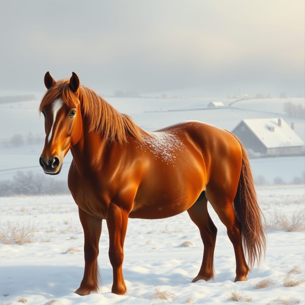 Suffolk Punch Horse in Winter Landscape