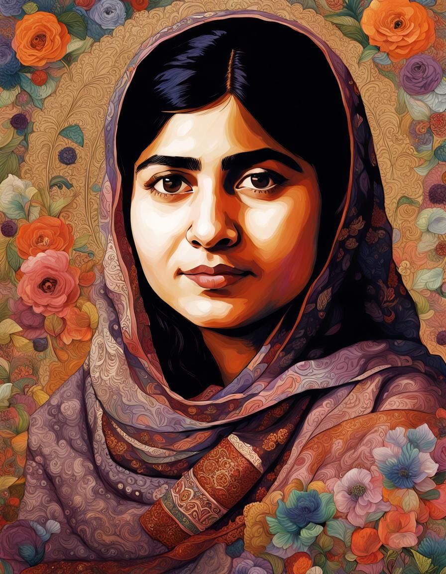 Detailed Portrait of Malala Yousafzai with Brushstrokes