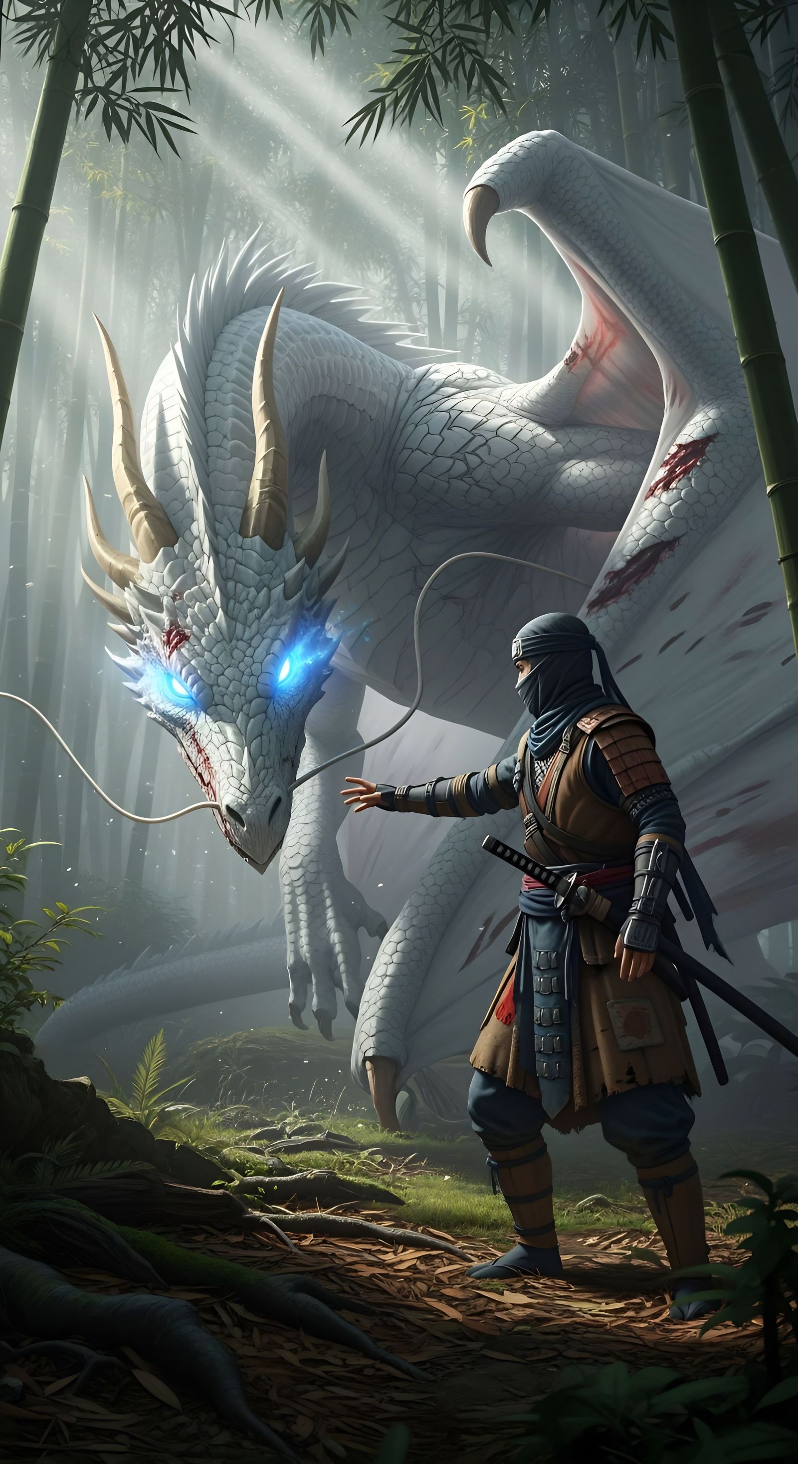 Ninja Finds Wounded Dragon in Bamboo Forest