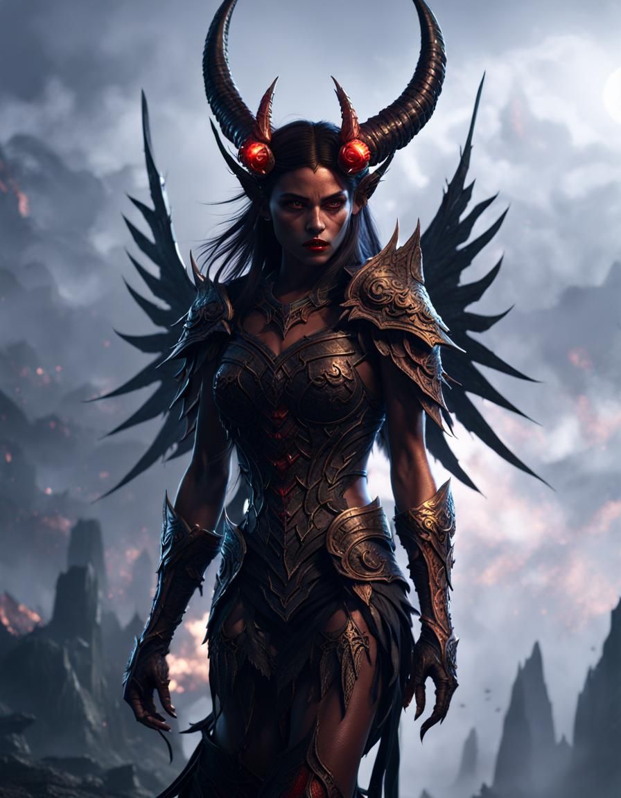 Female Demon Rips Clothing in Dark Fantasy Art