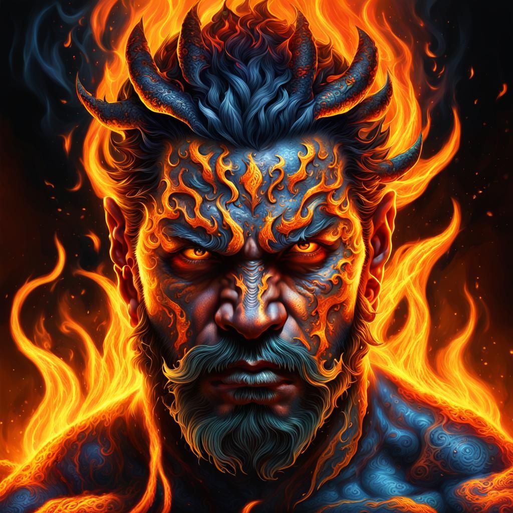 Fire God Portrait in Art Nouveau Style