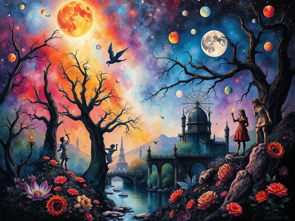 Otherworldly Alice Dreamscape in Alcohol Ink Style