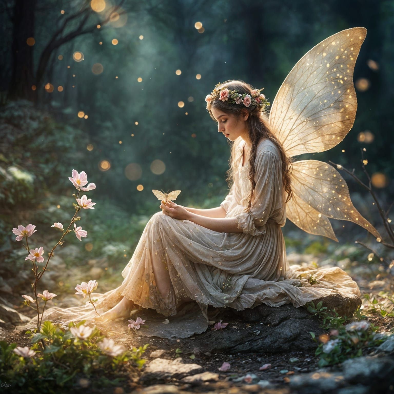 Fairy with Damaged Wing in Mystical Folk Art