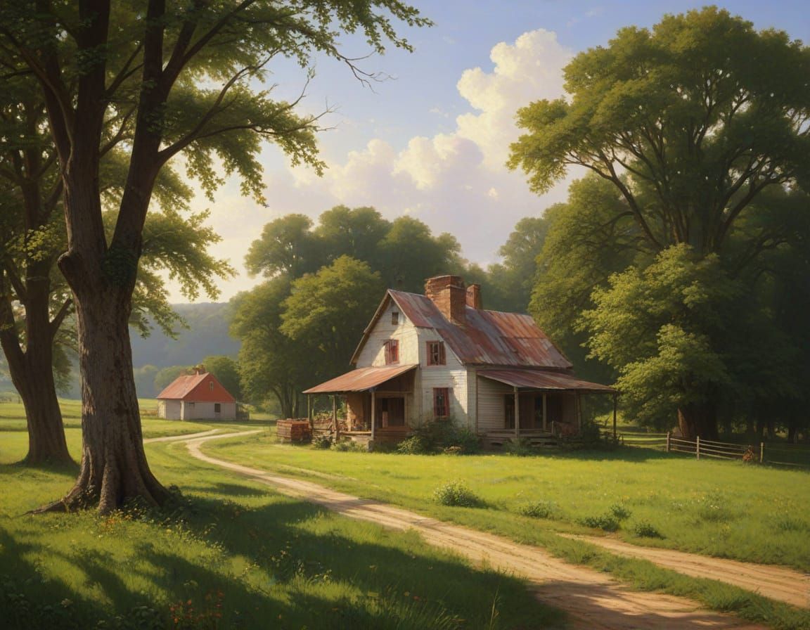 Ohio Farm Landscape in Bouguereau Oil Painting Style