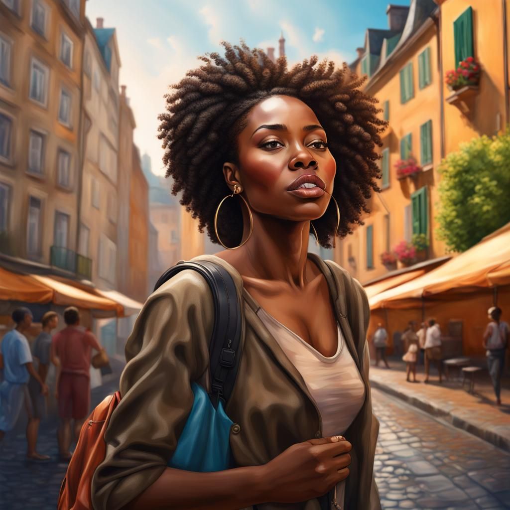 African American Woman's European Adventure: Hyperrealistic ...