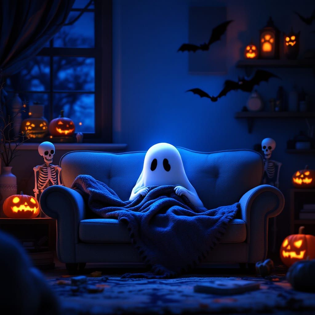 Timid Ghost Scared of Haunted House Decorations - Pixar Styl...