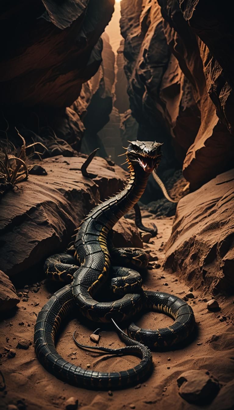 Serpent Scorpion Hybrid in Dark Desert Cave