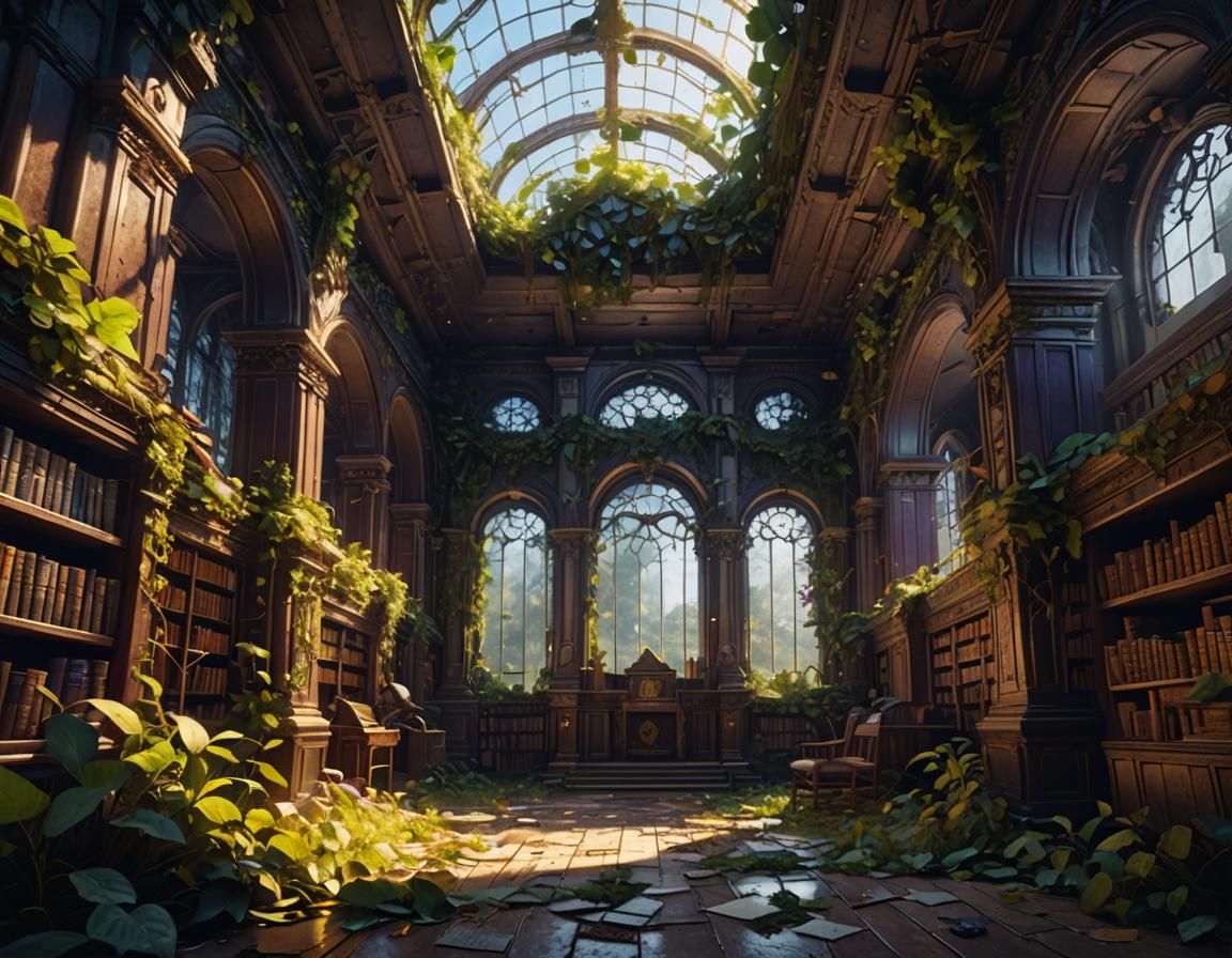 Epic Ancient Library in Dark Fantasy Style