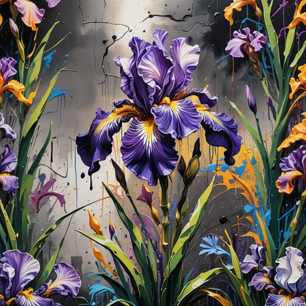 Yarn Iris in Bloom: Graffiti Street Art Landscape